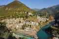 Rudraprayag town panoramic view, India