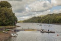 Rudyard Lake, England - trees and boats and cloudy skies. Royalty Free Stock Photo