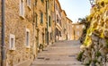 Rue Barque en Cannes street with medieval stone vintage houses in historic old town of Antibes resort city in France