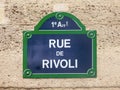 Rue de Rivoli, street plate close up in Paris France