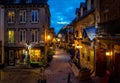 Rue du Petit-Champlain at Lower Old Town Basse-Ville decorated for Christmas at night - Quebec City, Quebec, Canada