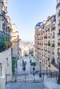 Rue Foyatier, Stairs on the way to the basilica Sacre-Coeur. Paris. France Royalty Free Stock Photo