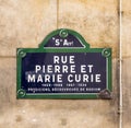 Rue Pierre et Marie Curie - old street sign in Paris Royalty Free Stock Photo