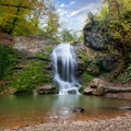 Rufabgo waterfall in of the caucasian mountains. Golden autumn in the forest. Caucasus mountains, Adygea, Russia