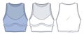 Ruffle Crop Top technical fashion illustration, blue design. Sports Mech Top fashion flat technical drawing template, round neck