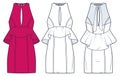 Ruffle mini Dress technical fashion Illustration. Tie Knot Dress fashion flat technical drawing template, neck tie, cutout