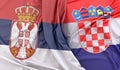 Ruffled Flags of Serbia and Croatia. 3D Rendering