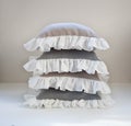 Ruffled throw pillow stack for home decor Royalty Free Stock Photo