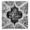 Rug is made out of velvet in a floral engraved pattern, vintage engraving