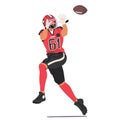 Rugby or American Football Player Male Character Leaps Gracefully, Arms Outstretched, Eyes Fixed On The Ball