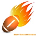 Rugby ball or american football ball with red orange yellow tone of the fire in white background. Royalty Free Stock Photo