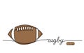 Rugby ball, american football ball one continuous line drawing. Minimalist vector web banner, poster, background with Royalty Free Stock Photo