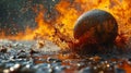 rugby ball in fire