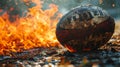 rugby ball in fire