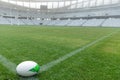 Rugby ball on a grass in the stadium