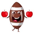 Rugby ball is holding apples, illustration, vector
