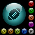 Rugby ball icons in color illuminated glass buttons Royalty Free Stock Photo