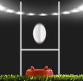 Rugby ball kicked to the posts on a rugby field