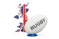 Rugby Ball with map of United Kingdom, 3D rendering Royalty Free Stock Photo