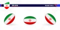 Rugby ball set with the flag of Iran in various angles on abstract background Royalty Free Stock Photo