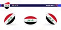 Rugby ball set with the flag of Iraq in various angles on abstract background Royalty Free Stock Photo