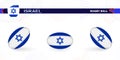 Rugby ball set with the flag of Israel in various angles on abstract background Royalty Free Stock Photo