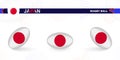 Rugby ball set with the flag of Japan in various angles on abstract background Royalty Free Stock Photo