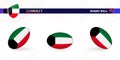 Rugby ball set with the flag of Kuwait in various angles on abstract background Royalty Free Stock Photo