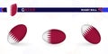 Rugby ball set with the flag of Qatar in various angles on abstract background Royalty Free Stock Photo