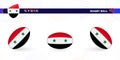 Rugby ball set with the flag of Syria in various angles on abstract background Royalty Free Stock Photo