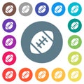 Rugby ball solid flat white icons on round color backgrounds