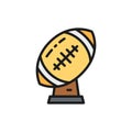 Rugby ball trophy, american football cup flat color line icon. Royalty Free Stock Photo