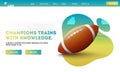 Rugby Champions Trains and Knowledge Game App or Responsive Template Design with Rugby Ball on Abstract Stadium