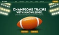 Rugby Champions Trains and Knowledge Game App or Responsive Template Design with Rugby Ball on Stadium