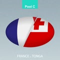 Rugby competition France vs Tonga. Rugby icon on gray background