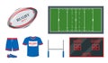 Rugby equipment set for sport match.