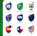 Rugby flag collection. Rugby icon with flag of 9 US states