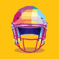 rugby helmet illustrated on wpap vector art or colorful pop art in straight line geometric style isolated on an orange background
