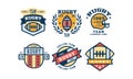 Rugby league logo design set, vintage college team, sport club emblem or badge vector Illustration Royalty Free Stock Photo