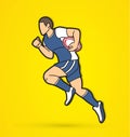 Rugby player action, cartoon sport graphic Royalty Free Stock Photo