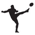 Rugby player kicking ball, isolated silhouette Royalty Free Stock Photo