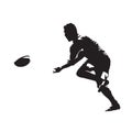 Rugby player passing ball, isolated vector silhouette, side view. Team sport Royalty Free Stock Photo