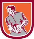 Rugby Player Passing Ball Sideview Retro Royalty Free Stock Photo