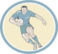 Rugby Player Running Ball Circle Cartoon Royalty Free Stock Photo