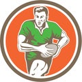 Rugby Player Running Ball Circle Retro