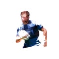 Rugby player running with ball, isolated low polygonal vector illustration, geometric drawing from triangles Royalty Free Stock Photo