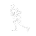 Rugby player running with ball, line art, abstract vector silhouette from continuous line Royalty Free Stock Photo