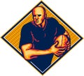 Rugby Player Running Ball Retro Royalty Free Stock Photo