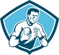 Rugby Player Running Ball Shield Cartoon Royalty Free Stock Photo