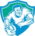 Rugby Player Running Ball Shield Linocut Royalty Free Stock Photo